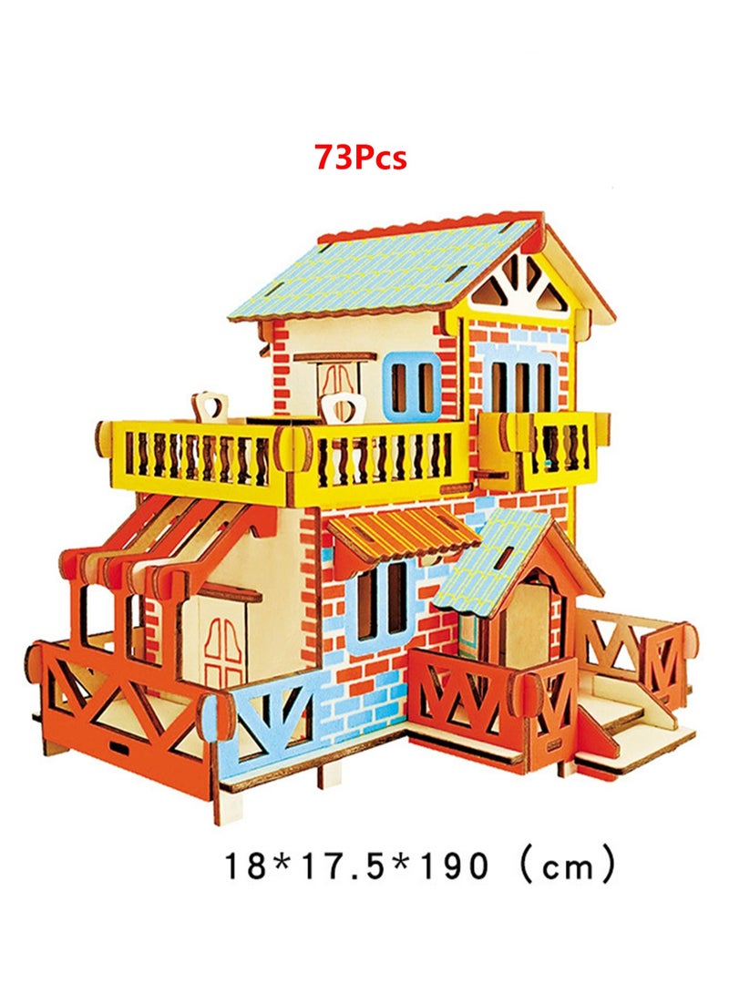 Children's Educational 3D Wooden Model Self-assembly Handmade Puzzle Toy (Countryside Small Building 73Pcs) - Image 2
